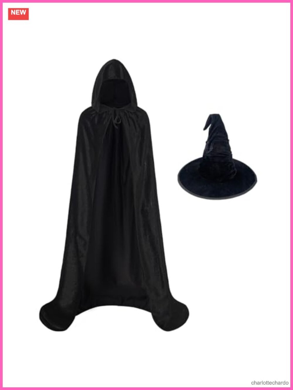 Velvet Hooded Cape Cloak Witch Hat Set Adult Halloween Wizard Costume